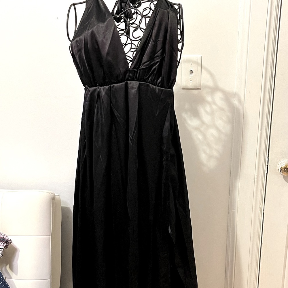 Long silk black dress